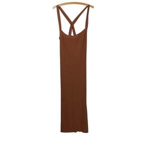 ASOS Design Brown Ribbed Knit Column Bodycon Maxi Dress Size 14